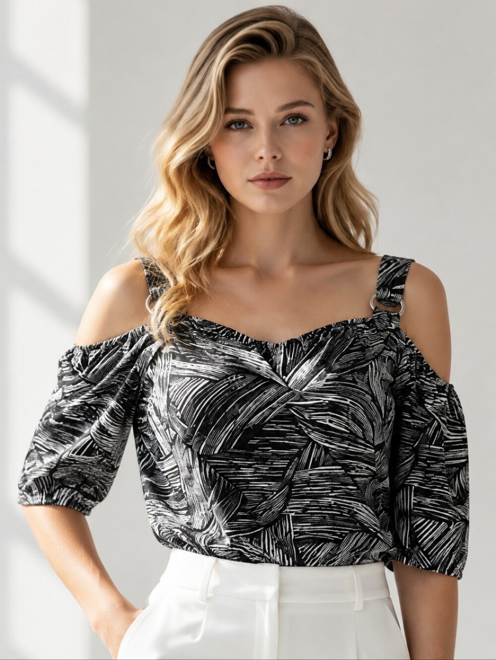 Expresso Swirl Print Top Cold Shoulder  Size 2X